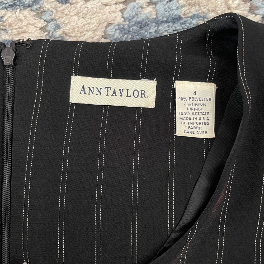 Vintage 90s Ann Taylor Pinstripe Faux Vest Zip Front Sheath Dress Black Size 4 - Picture 6 of 7